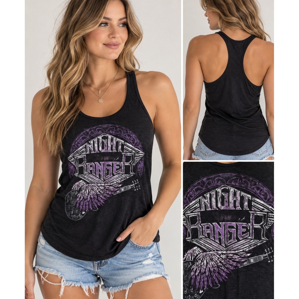 Night Ranger Band Graphic Tank Top Next Level Black Purple Guitar Racerback M - Picture 1 of 4